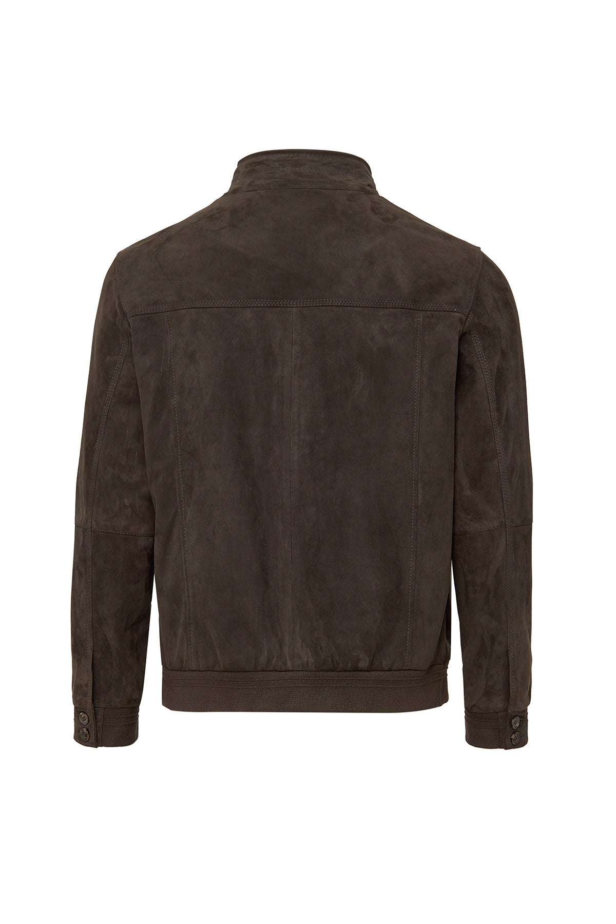 Marcelo Men's Mandarin Brown Collar Suede Leather Jacket
