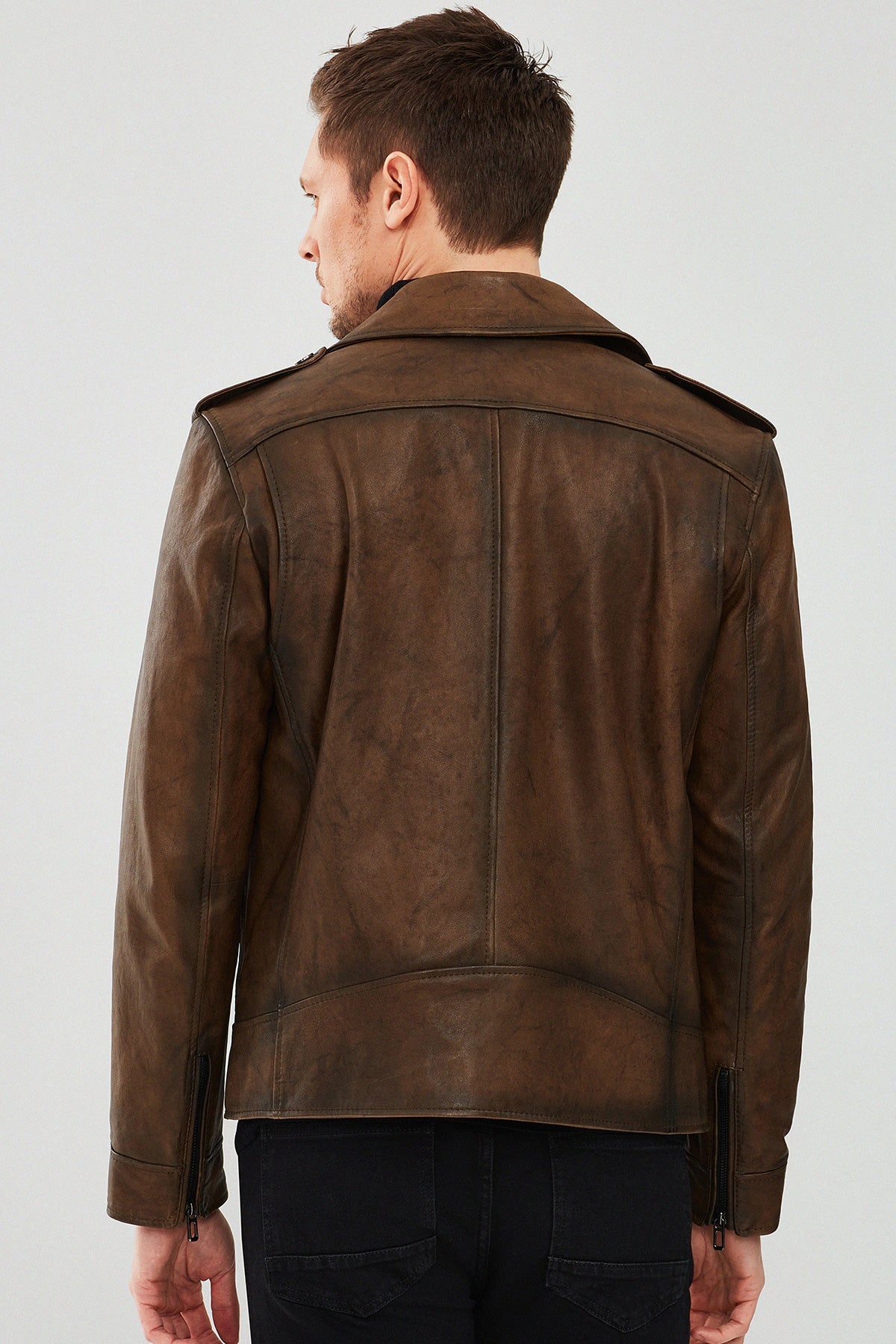 Carter Biker Brown Leather Jacket For Men