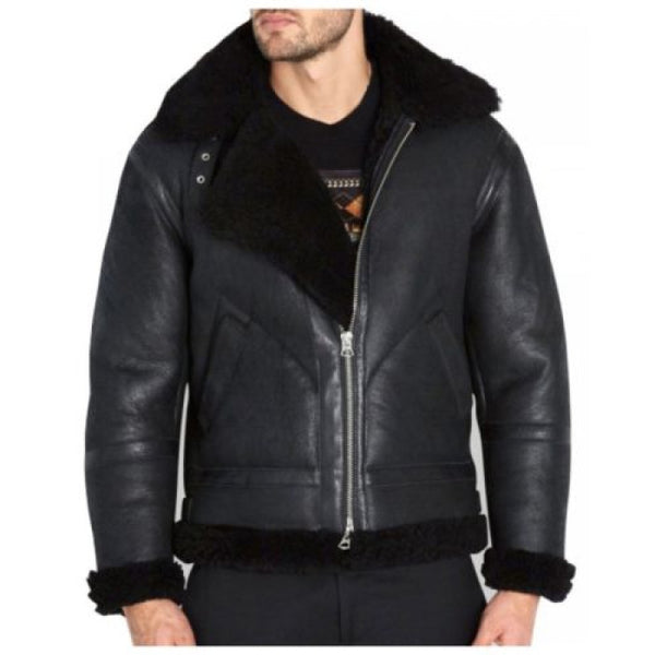 B3 Bomber Sheepskin Shearling Leather Jacket | Real Sheepskin Black Fur