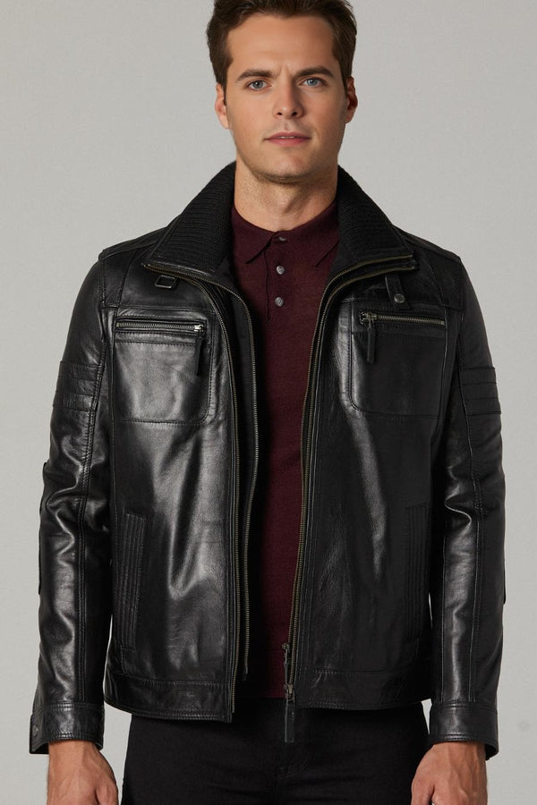 Ebony Black Leather Jacket For Men
