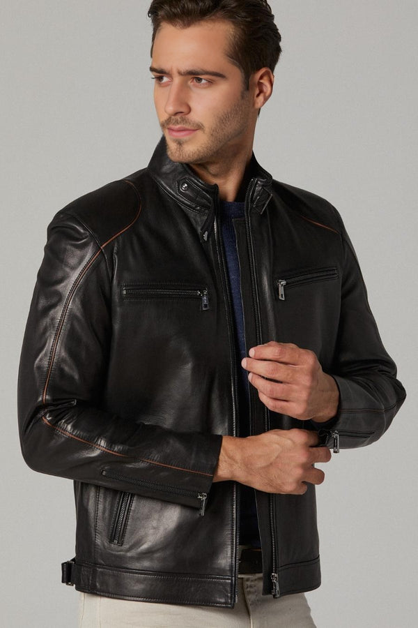 Luxe Moto Black Leather Jacket For Men