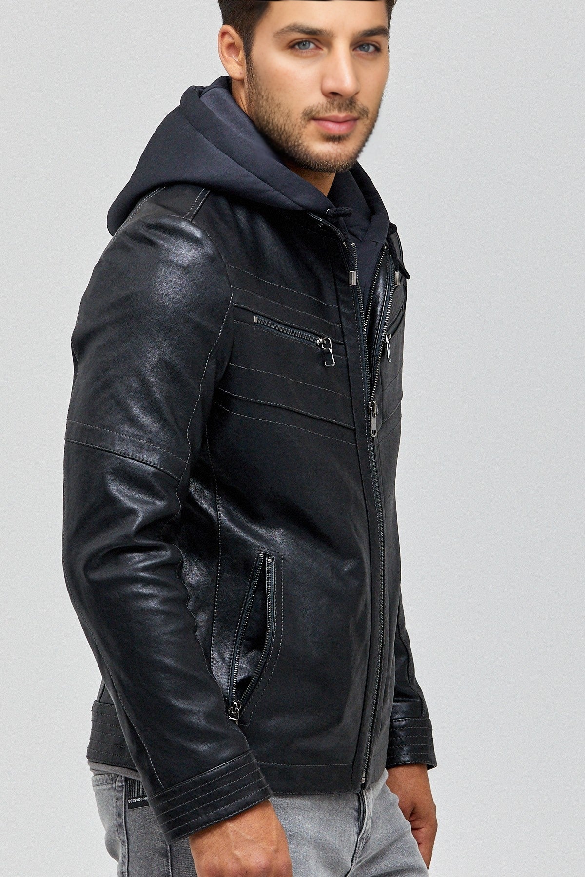 Detroit Distressed Men Black Leather Jacket
