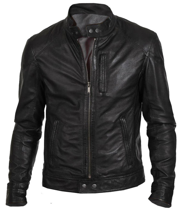 Retro Slim Fit Black Leather Jacket For Men