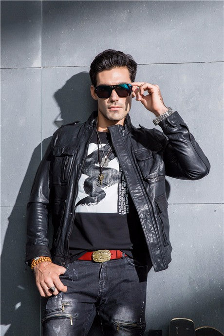 Breezer Black Leather Jacket For Men