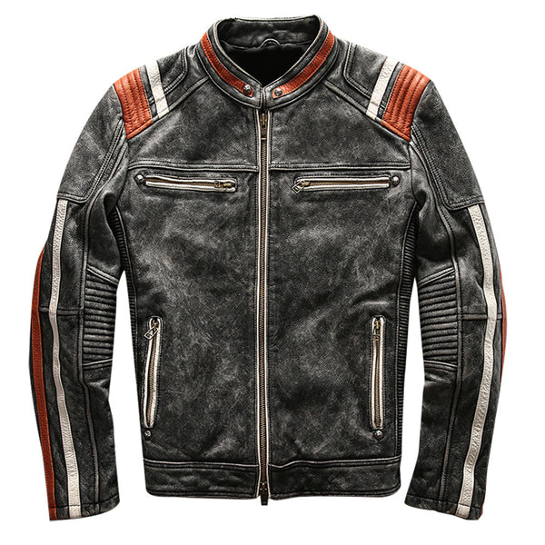 Black Distressed Leather Jacket For Men