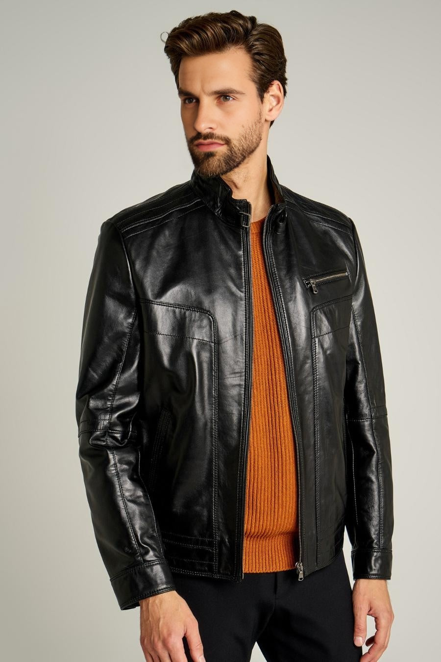 Sheeny Distressed Black Leather Jacket For Men