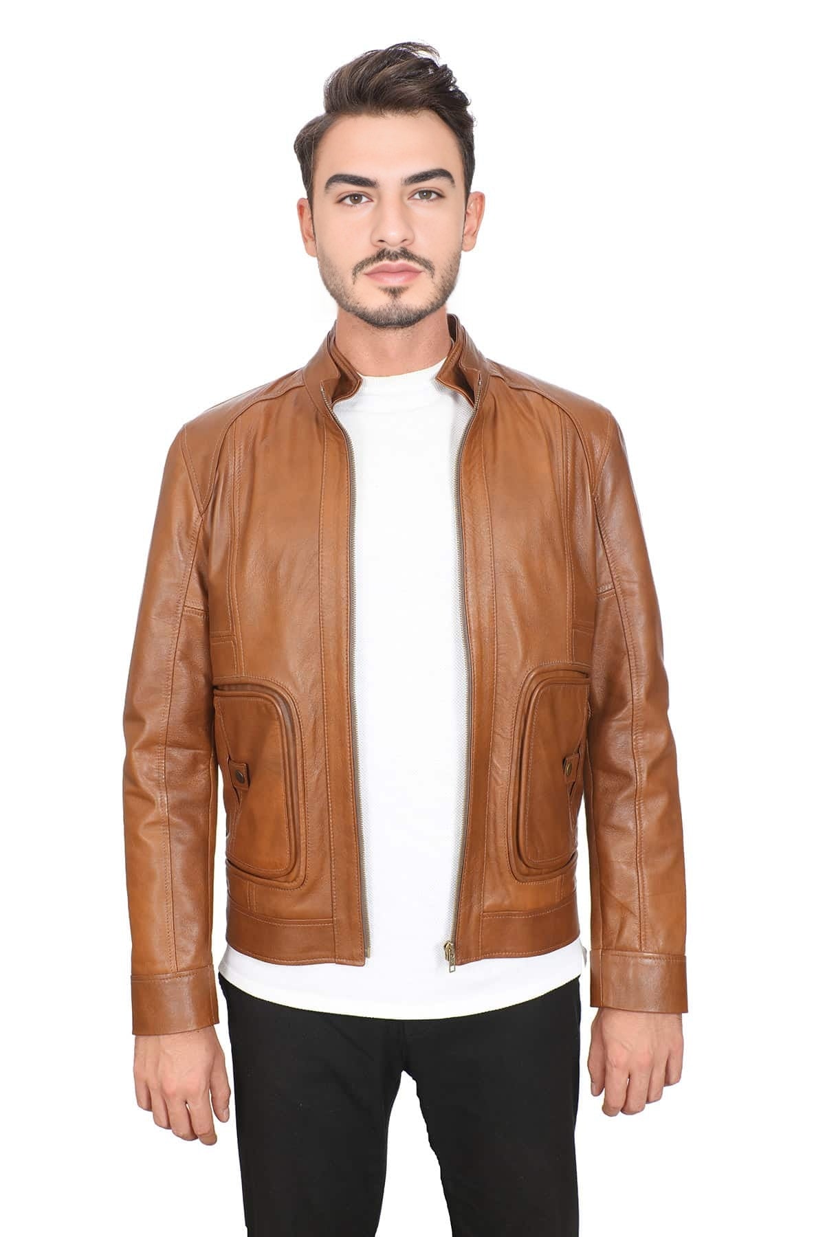 Samuel Brown Cafe Racer Leather Jacket For Men