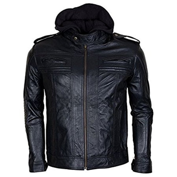 Black Leather AJ Style Wrestler WWE Hoodie Men's Jacket