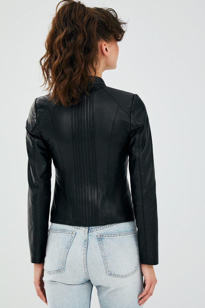 Black Bianca Leather Jacket for Women
