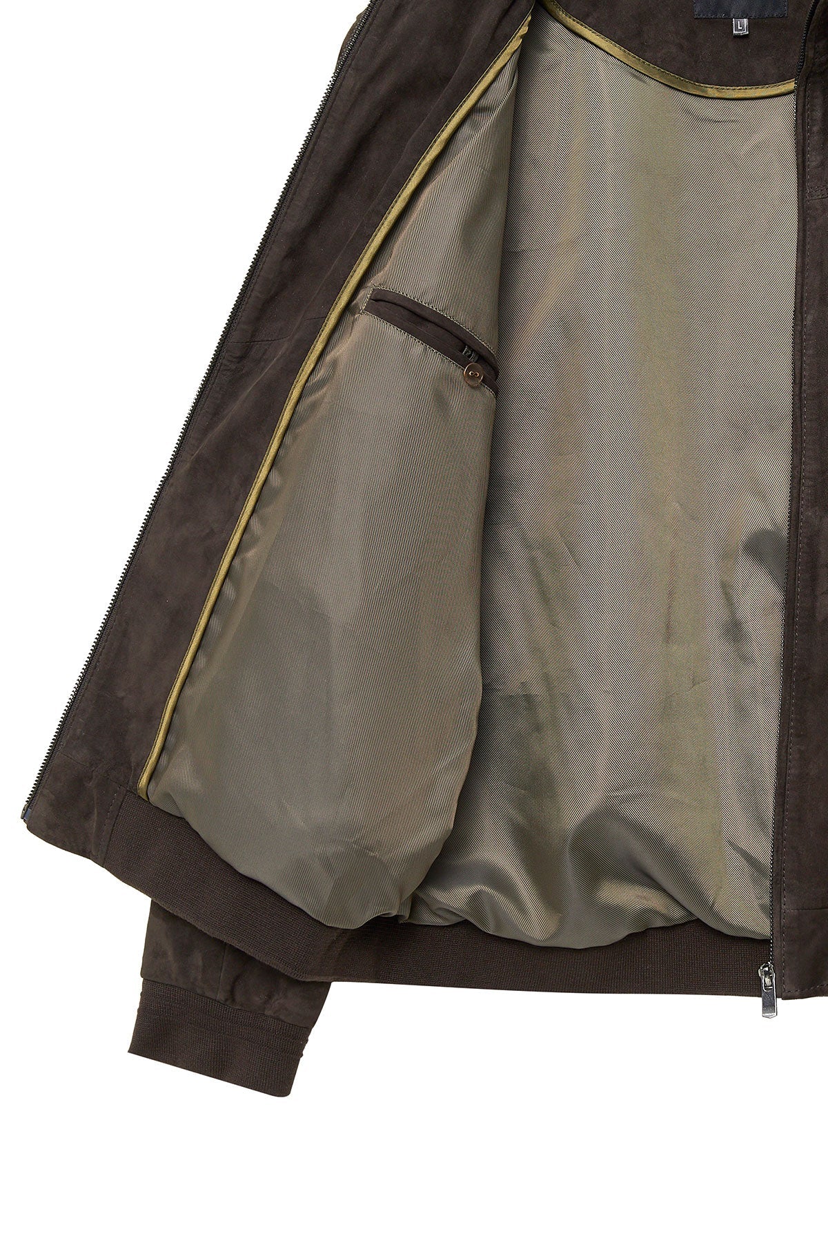 Marcelo Men's Mandarin Brown Collar Suede Leather Jacket