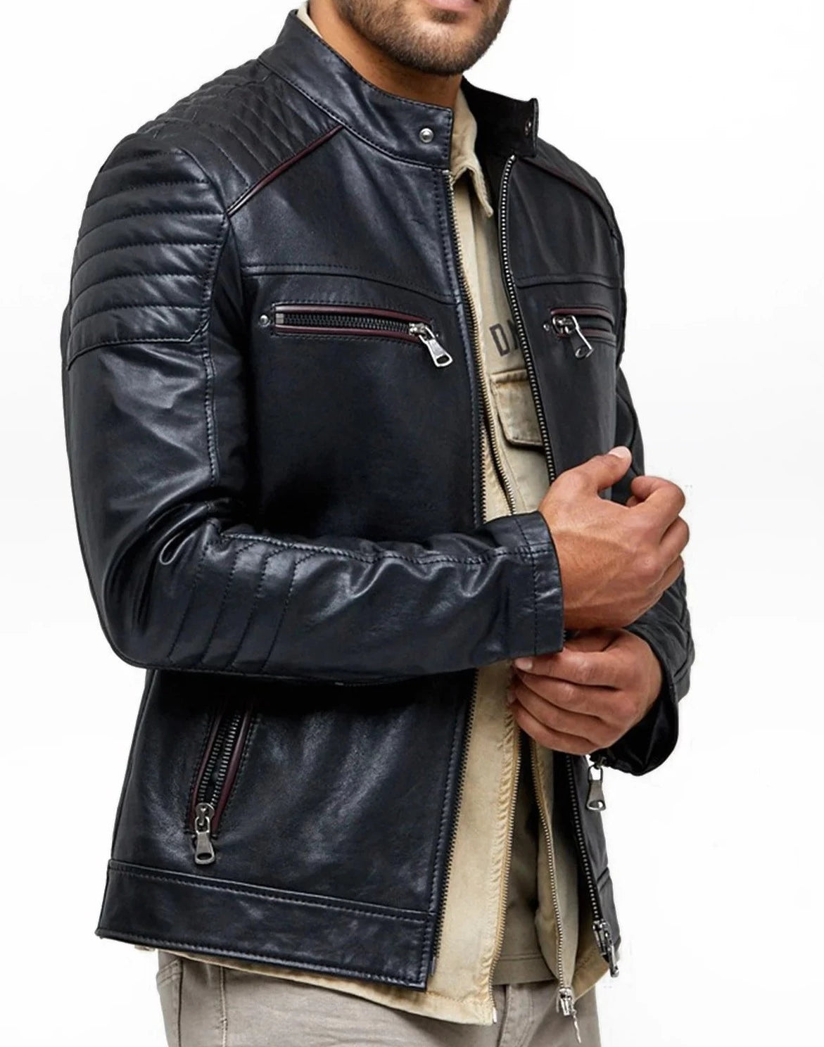 Jacobs Black Sheepksin Slimfit Leather Jacket