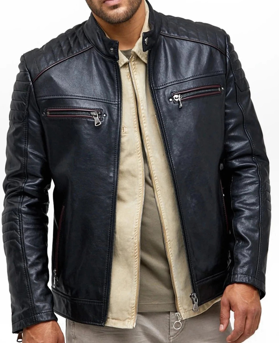 Jacobs Black Sheepksin Slimfit Leather Jacket