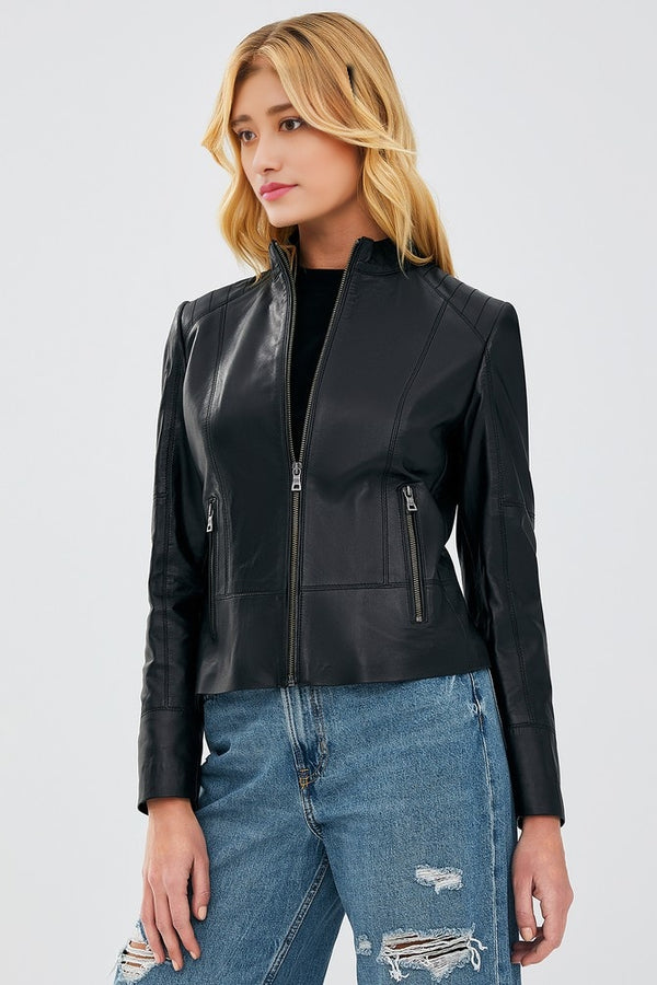 Monica Black Biker Leather Jacket