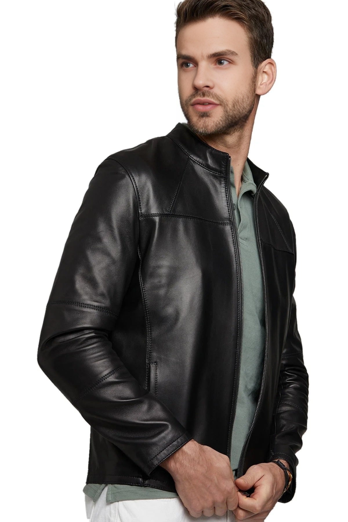David Sheepskin Black Leather Jacket For Men