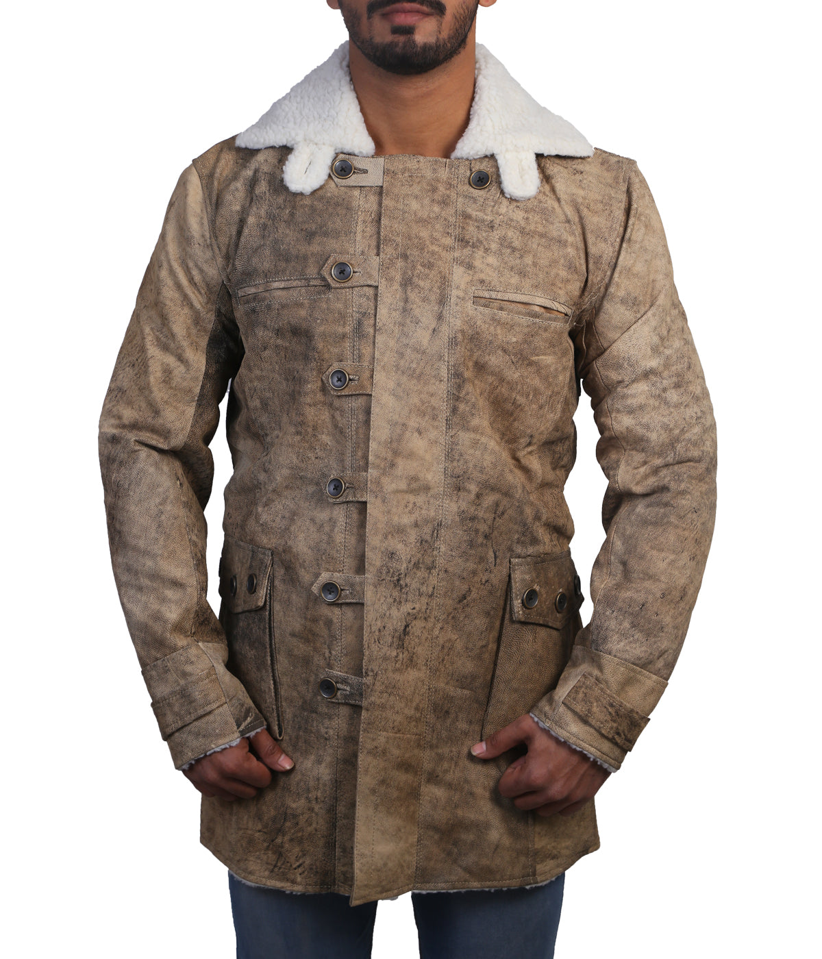 Bane Light Brown Fur Leather Jacket For Men