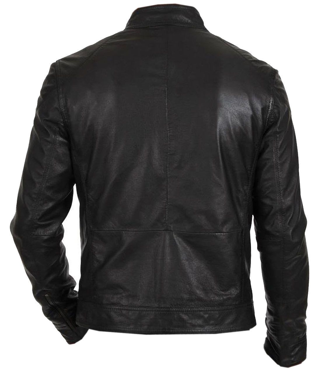 Retro Slim Fit Black Leather Jacket For Men