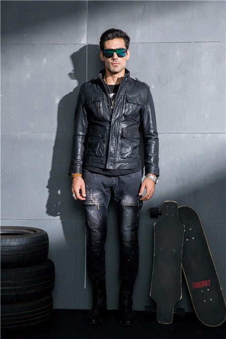 Breezer Black Leather Jacket For Men