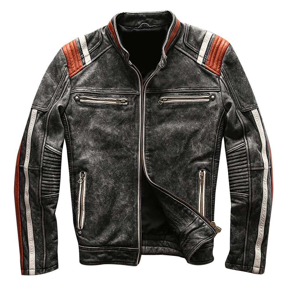 Black Distressed Leather Jacket For Men
