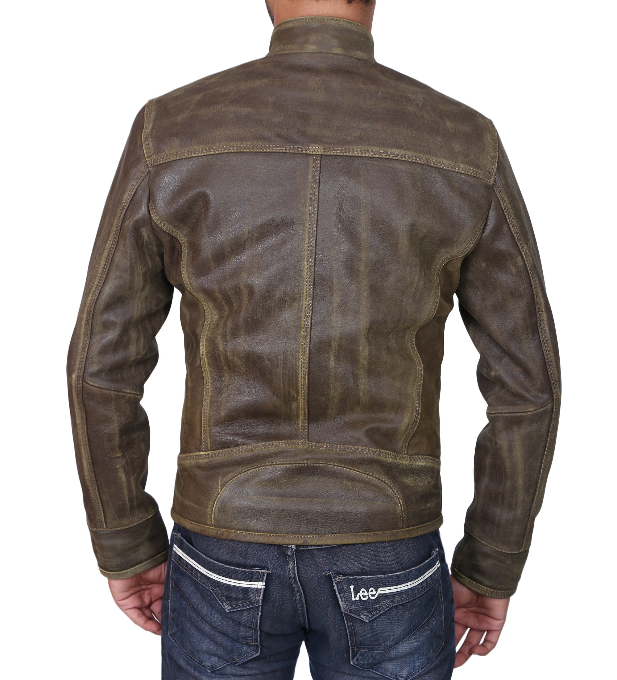 Triple Stitch Brown Leather Jacket For Men