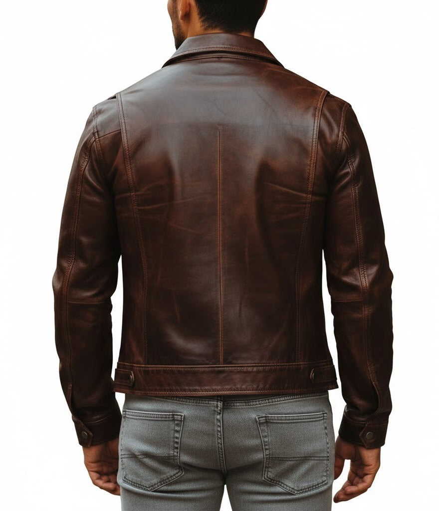 Men's Vintage Distressed Brown Leather Jacket