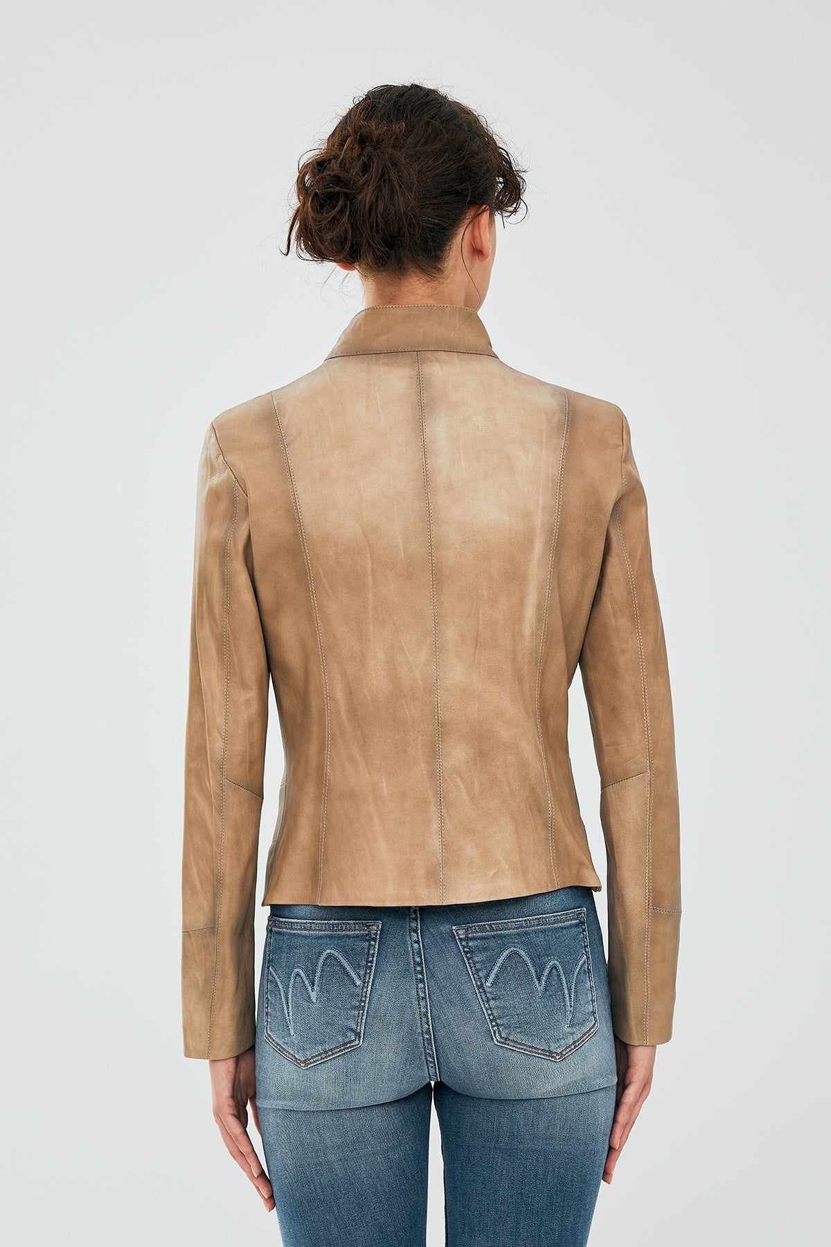 Alicia Short Beige Leather Jacket For Women