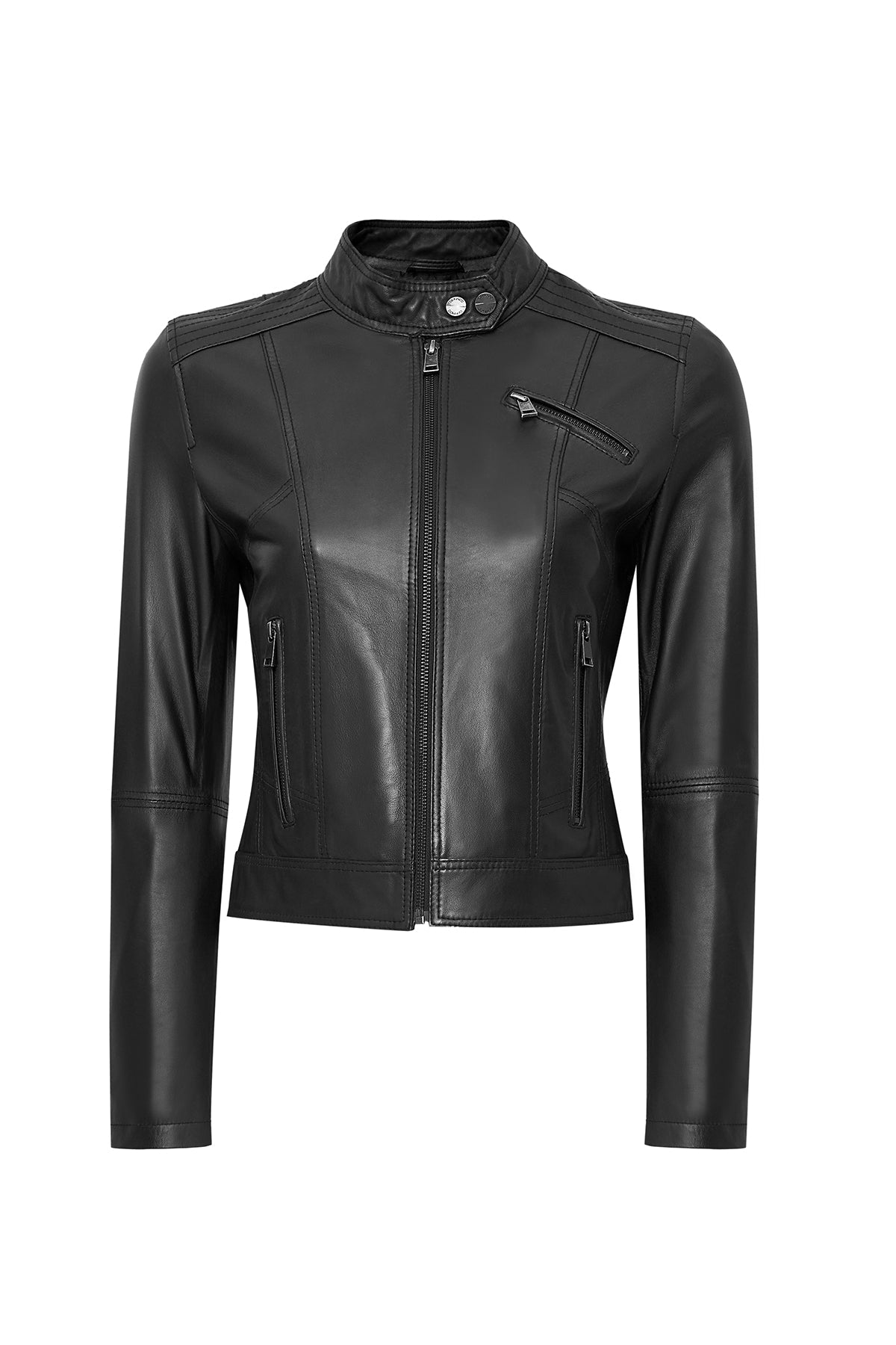 Kylie Black Short Leather Jacket For Women