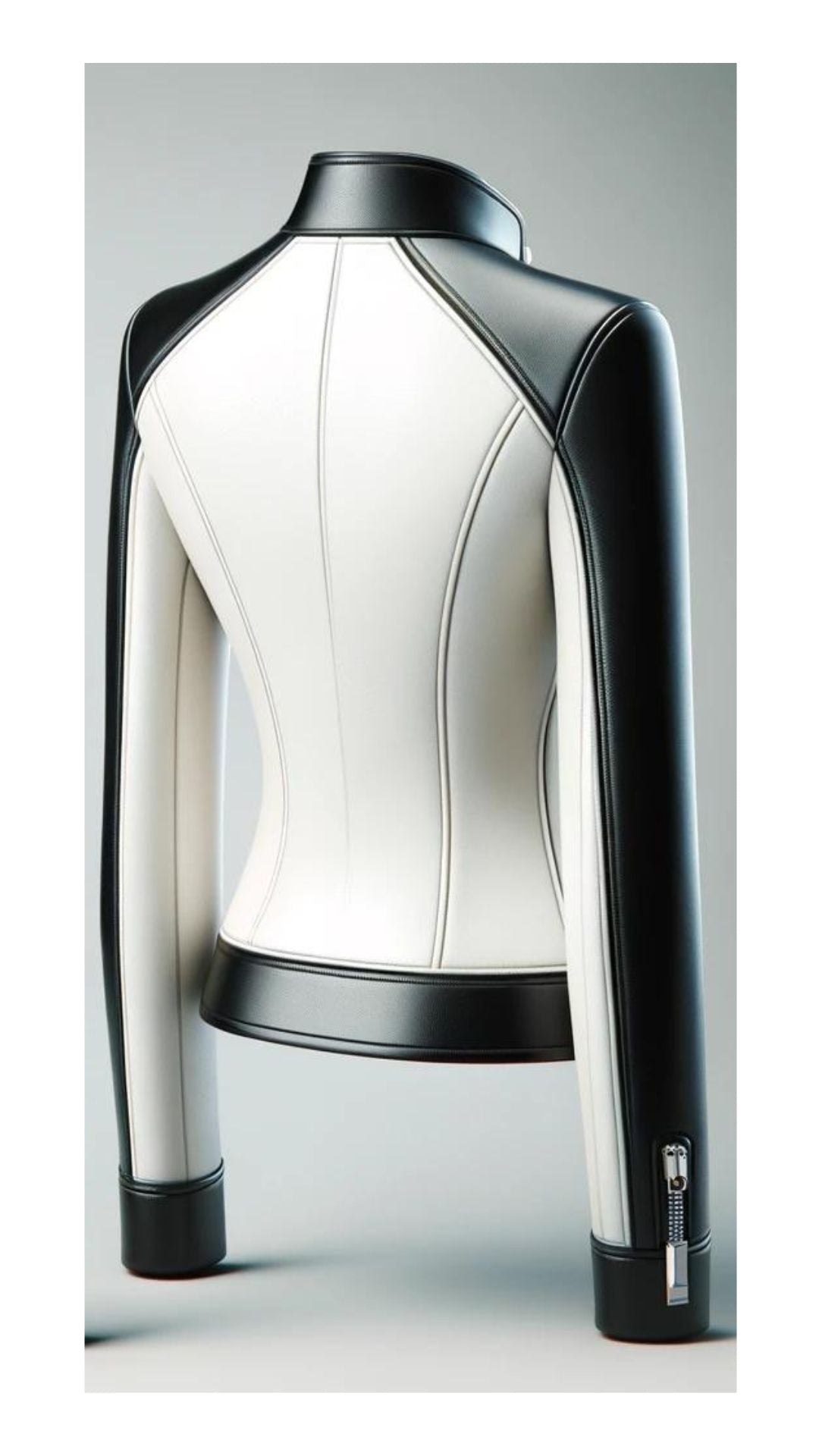 Women Black And White Motor Biker Leather Jacket