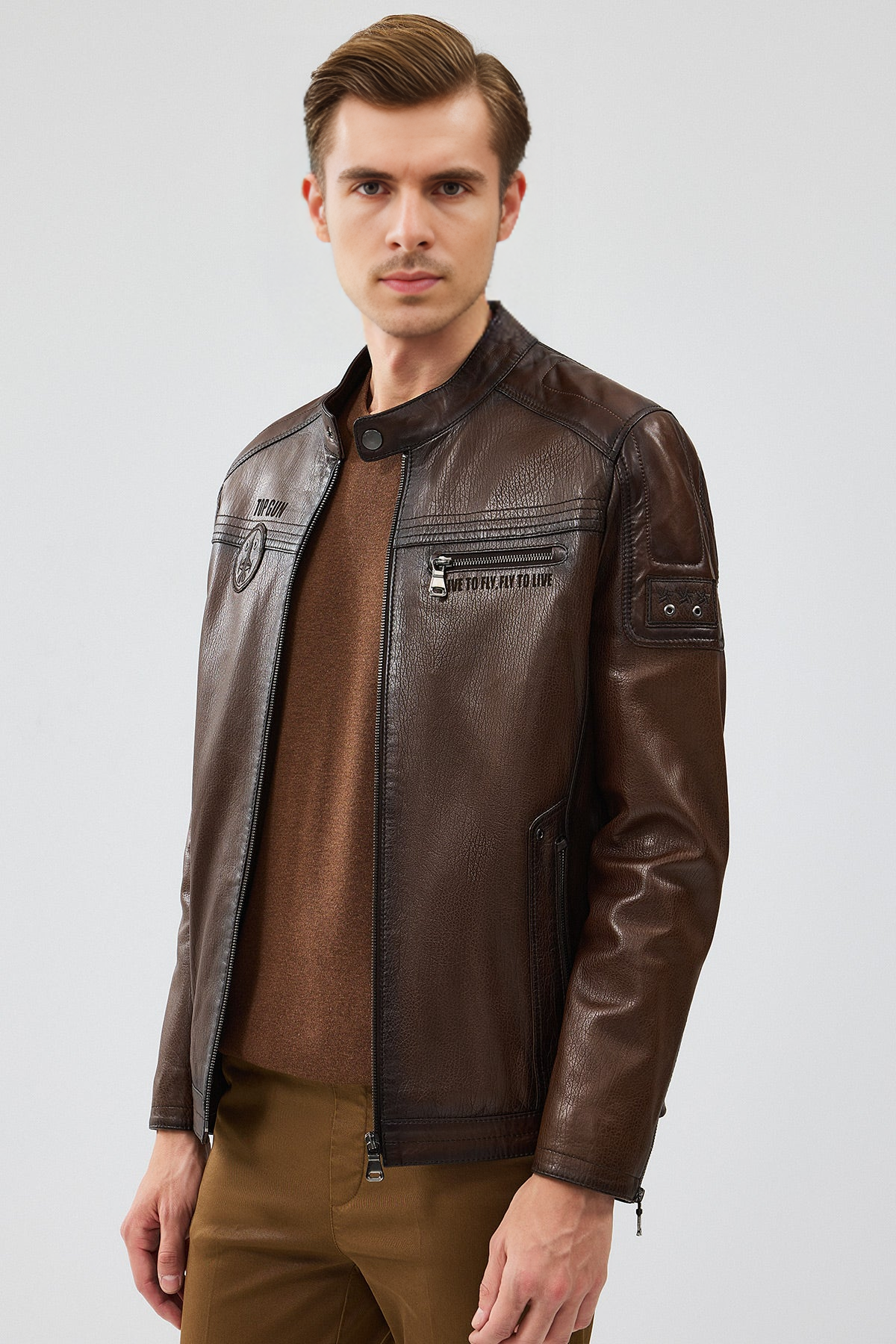 Kawhi Brown Slim-Fit Men's Leather Jacket