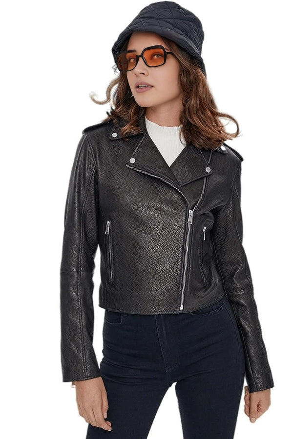 Linda Black Short Leather Jacket For Women