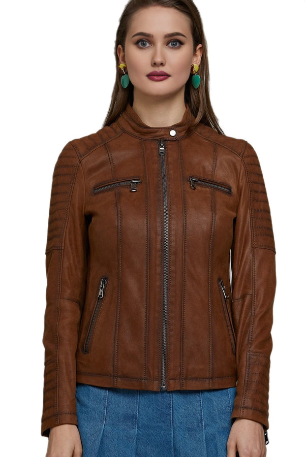 Madonna Brown Leather Jacket For Women