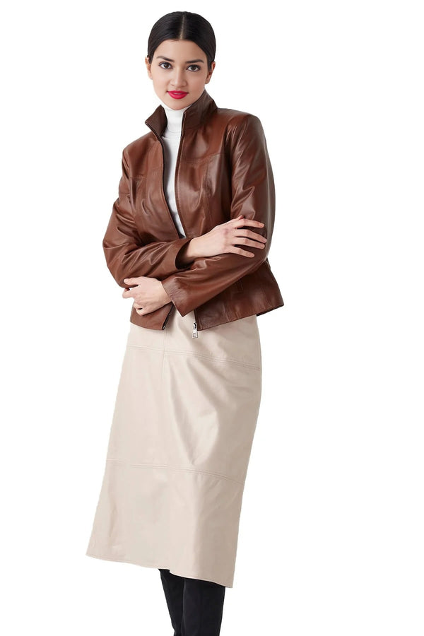 Women Brown Classic Leather Jacket