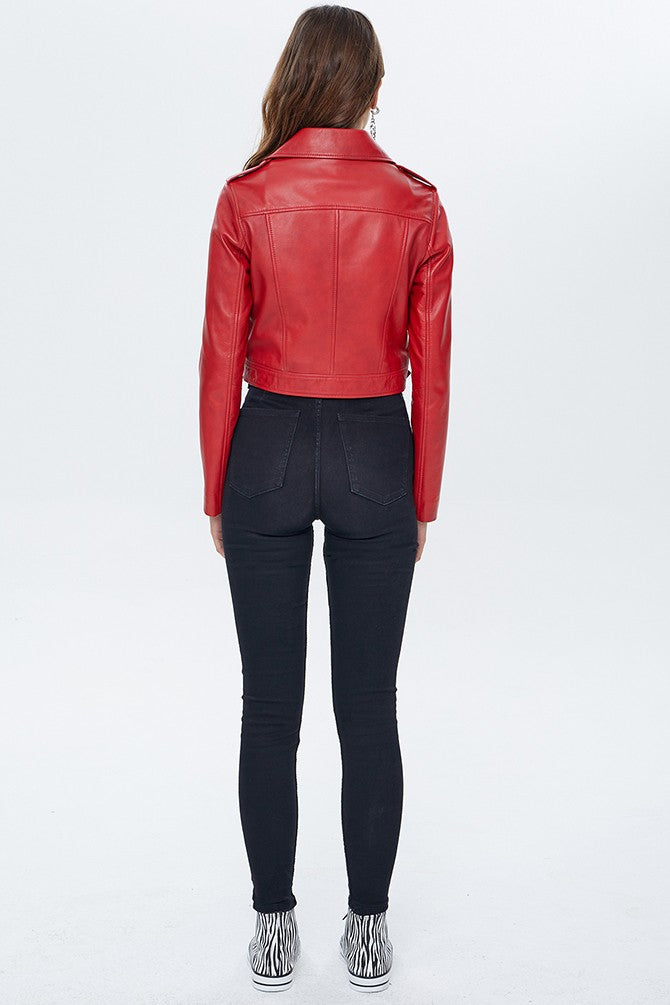 Dahlia Red Brando Women Biker Jacket
