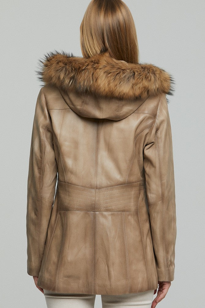 Women Patricia Waxed Beige Leather Coat