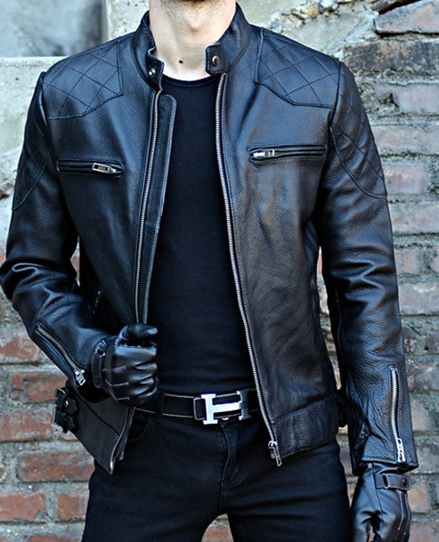 Beckham Distressed Stylish Motor Bike Leather Jacket For Men