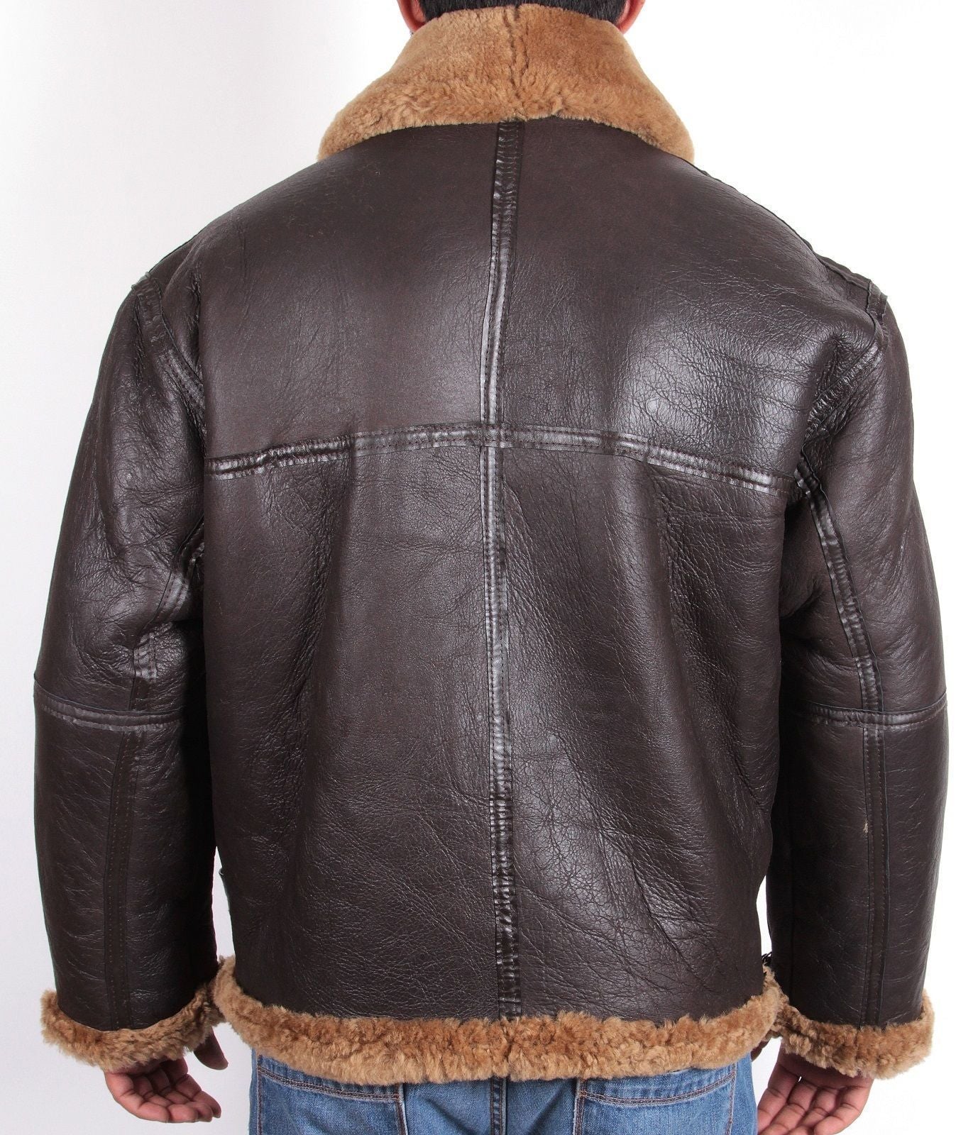 Bomber Brown Fur Quilted Leather Jacket For Men