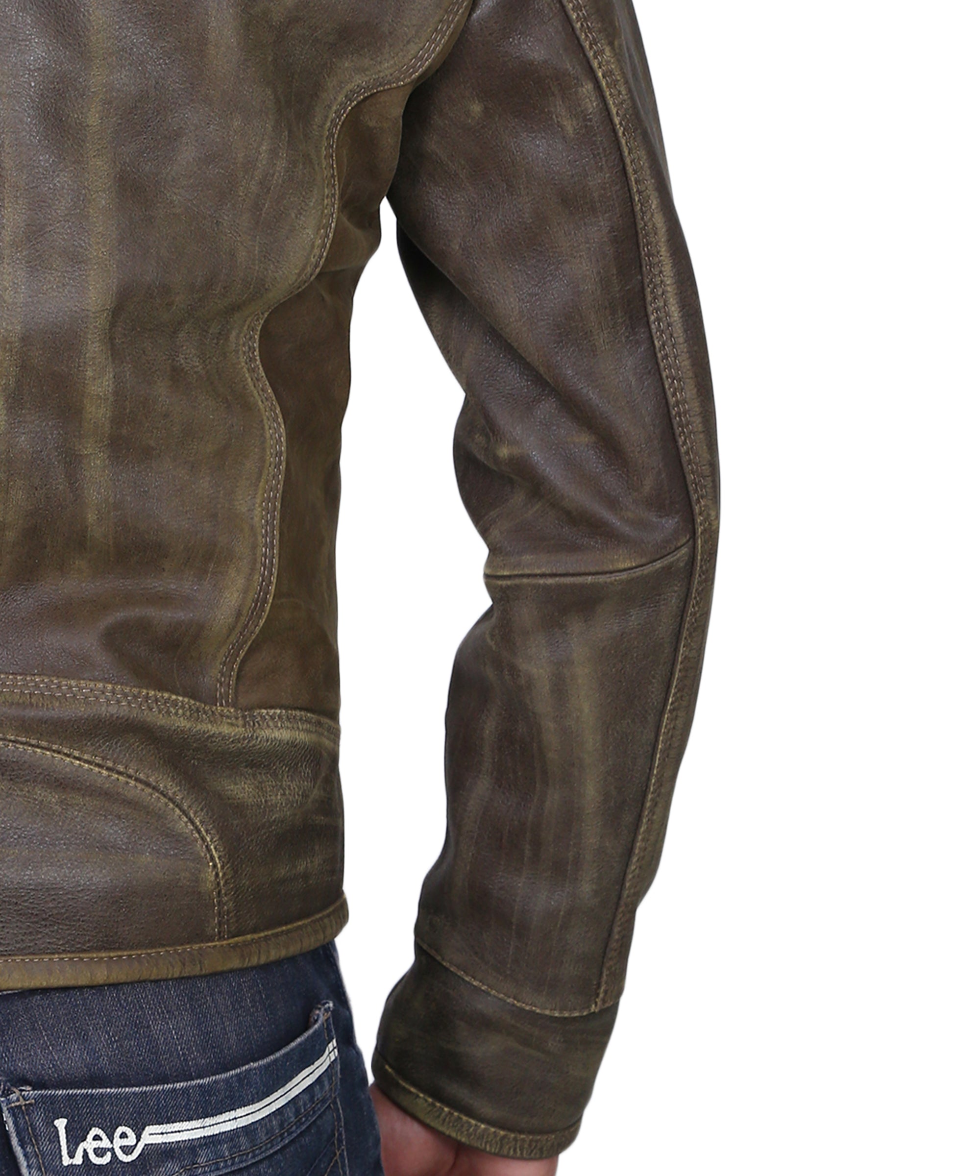 Triple Stitch Brown Leather Jacket For Men