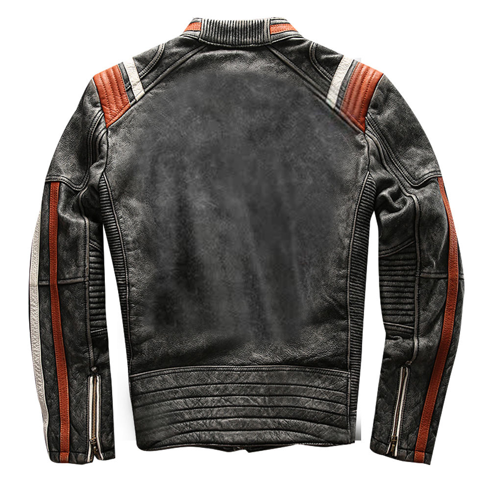 Black Distressed Leather Jacket For Men