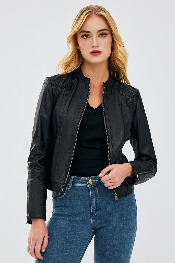 Black Paris Leather Jacket For Women's