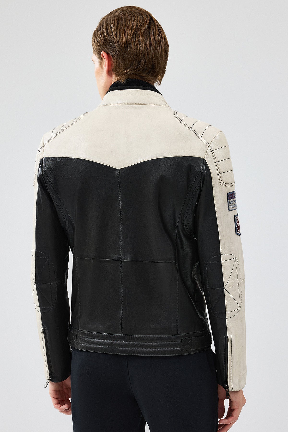 Takeoff Emblem Black Leather Jacket For Men
