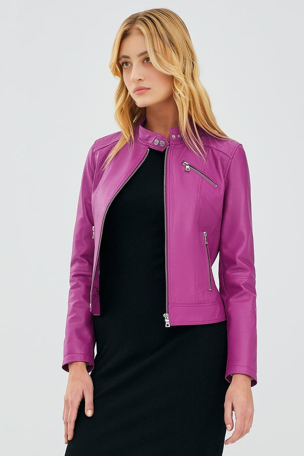Karina Pink Leather Jacket For Women