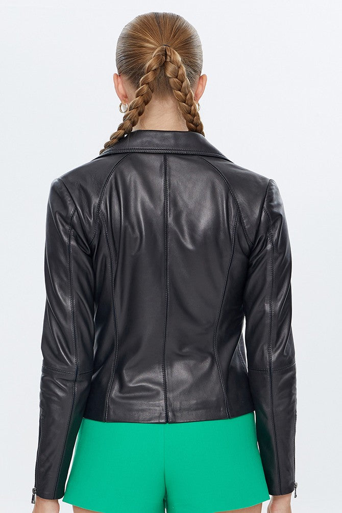 Black Olivia Leather Jacket For Women's