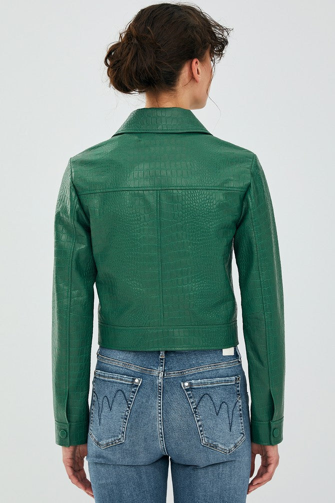 Green Tina Leather Jacket For Women's