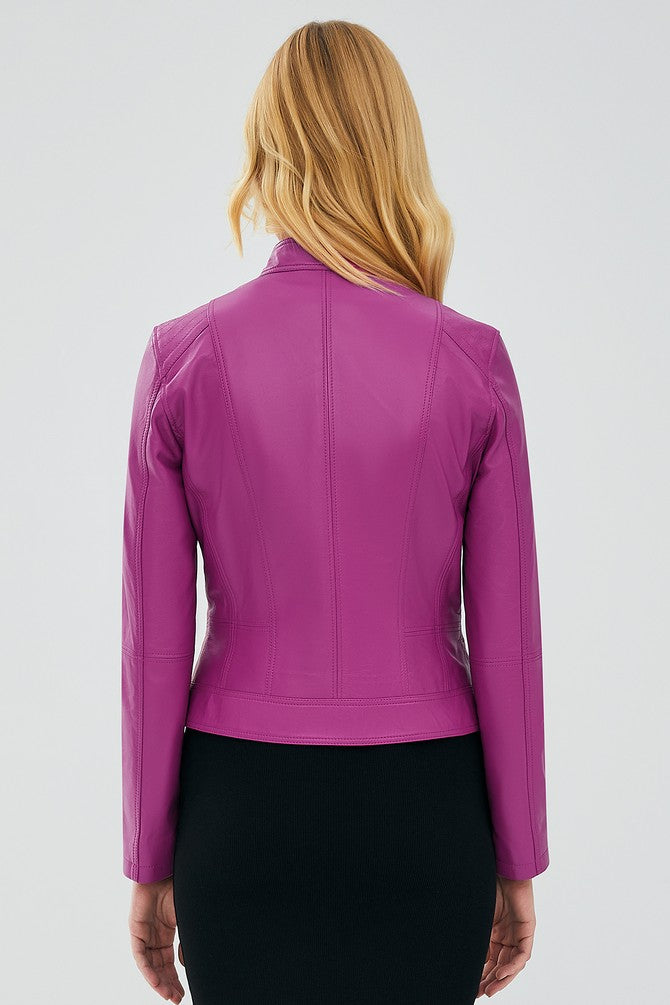 Karina Pink Leather Jacket For Women
