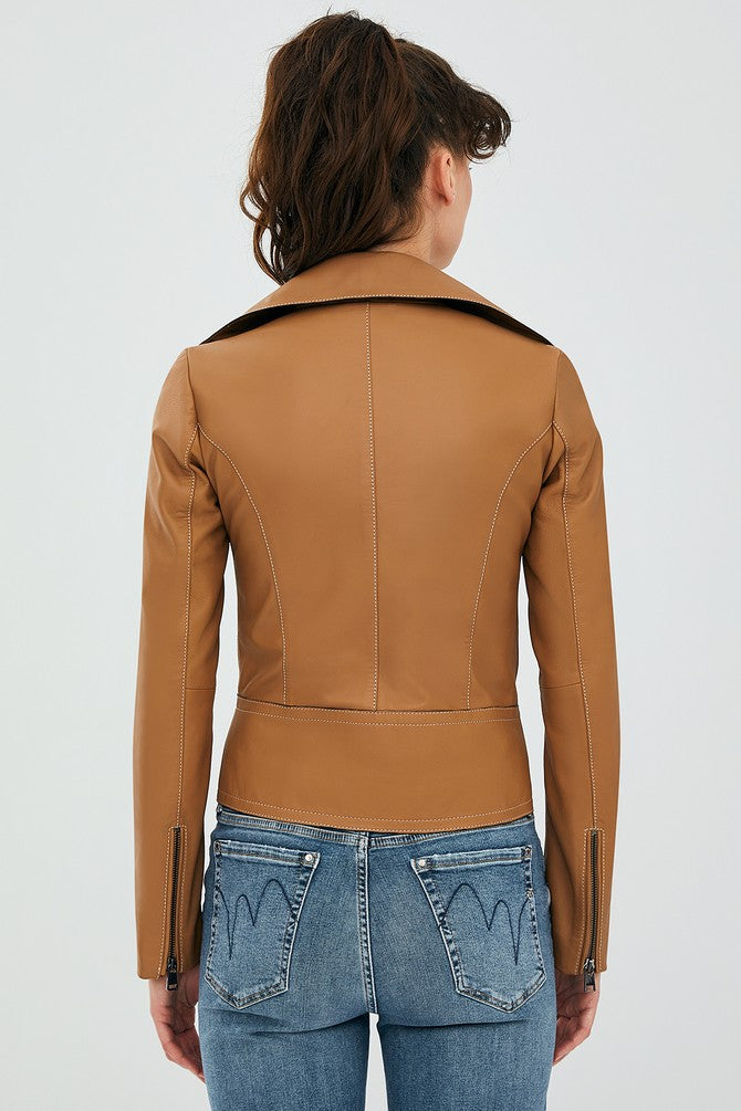 WOMEN BROWN LEATHER JACKET