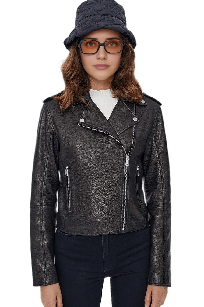 Linda Black Short Leather Jacket For Women