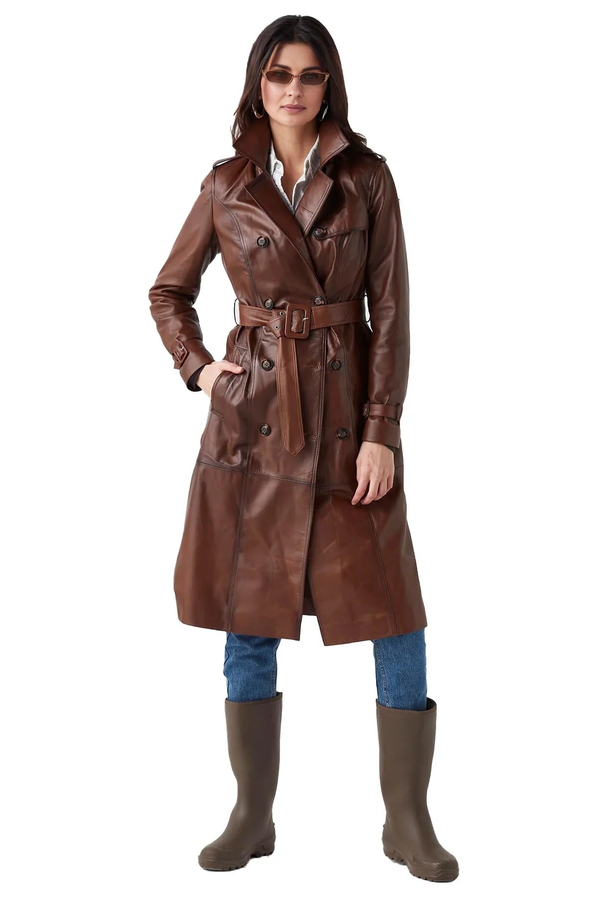 Long Brown Leather Coat For Women