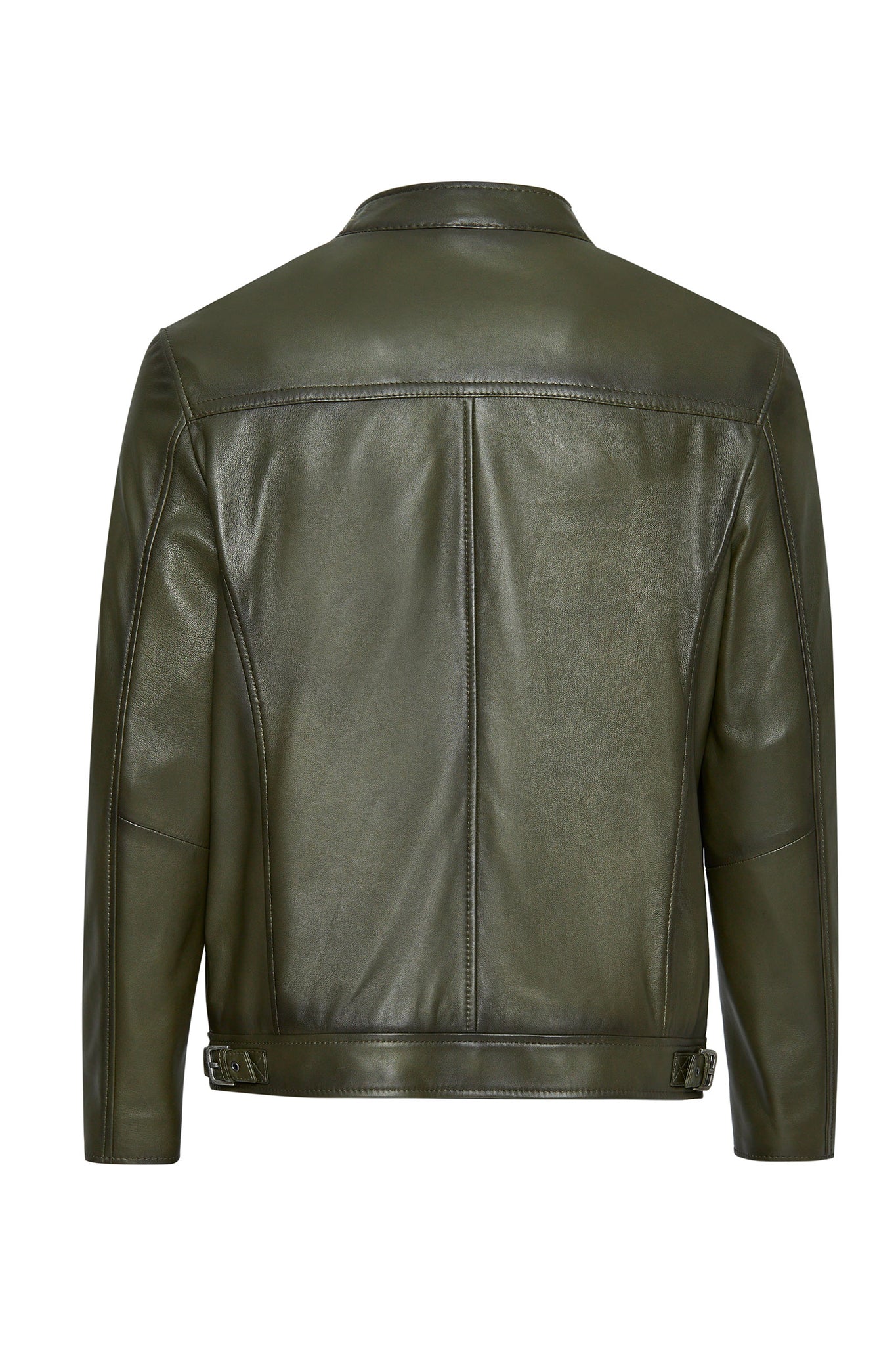 Lucas Men's Khaki Mandarin Collar Leather Jacket