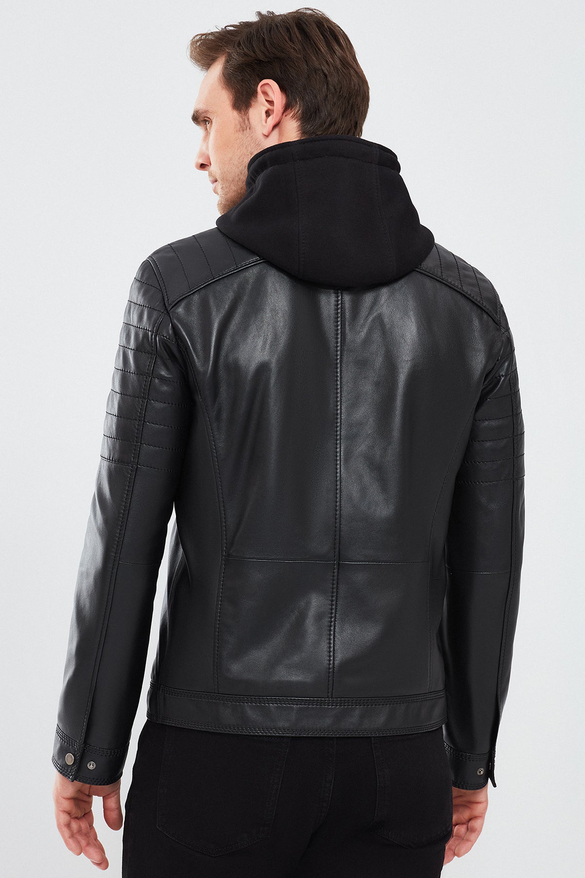 Sergio Black Sports Hooded Leather Jacket For Men