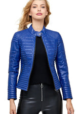 Charlotte Blue Biker Stylish Leather Jacket For Women