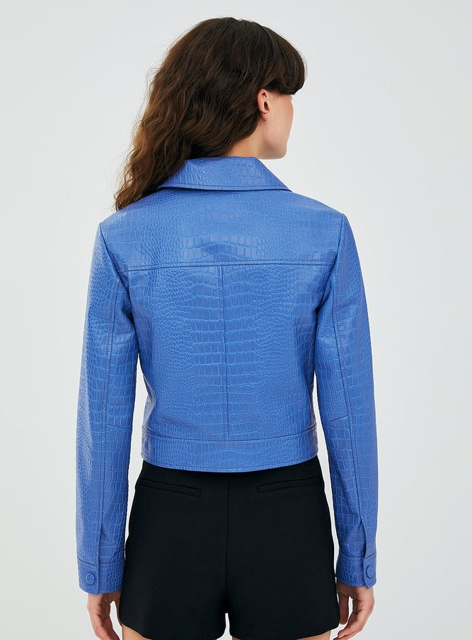 Blue Tina Leather Jacket For Women's